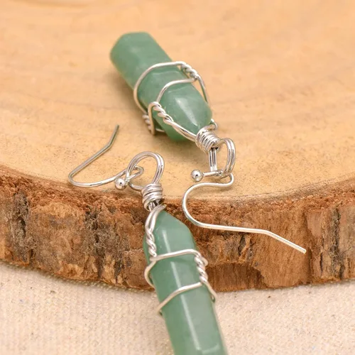 Vista 41 de Pendientes de cristal de punta envuelta en alambre de piedra pulida para mujer Reiki Energy Healing