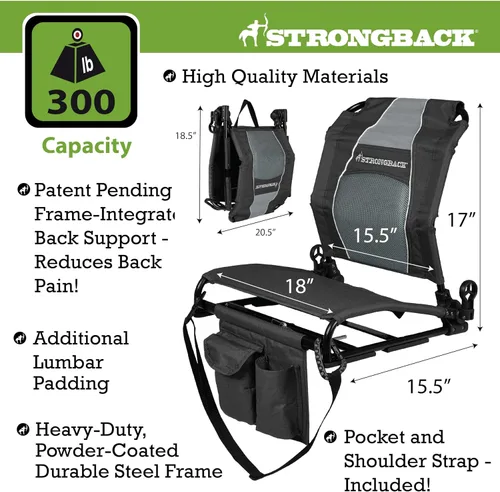 Vista 2 de STRONGBACK Lumbar Support Stadium Seat for Bleachers – Ergonomic Chair with Back Support for Adults & All-Day Comfort