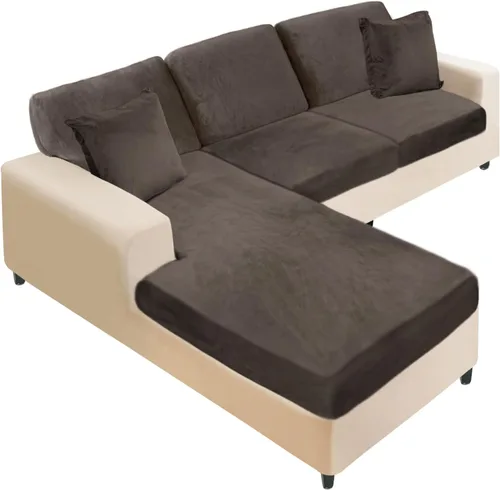 Vista 15 de NAISI Fundas de cojín de sofá de terciopelo elásticas de 1 pieza, fundas de asiento de sofá o respaldo, fundas suaves individuales para sofá Beige