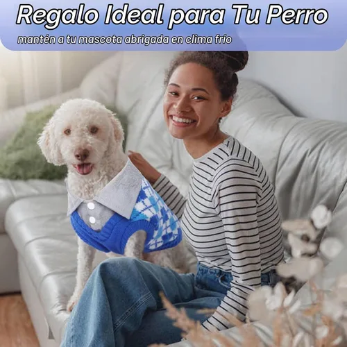 Vista 7 de Kuoser Suéter para Perro Suéter a Cuadros para Perro con Agujero para Arnés, Diseño Polo Tejido para Cachorro Suéter de Otoño e Invierno para Perros