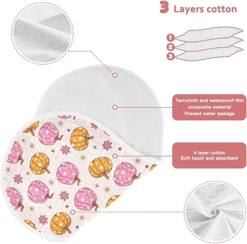 Vista 3 de Muslin Baby Burp Cloths, Retro Pumpkin 70s Hippie Muslin Washcloths Baby Bibs Rags Comfy Soft Absorbent in for Newborn Boys and Girls 4 Piece 22 x