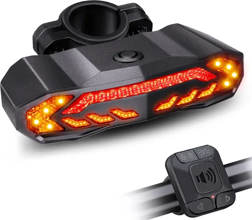Vista 10 de Onvian Smart Bike Tail Light with Turn Signals, Rechargeable Bicycle Horn Bike Alarm with Remote, Auto-Sensing Bike Turn Signals Light Alarm