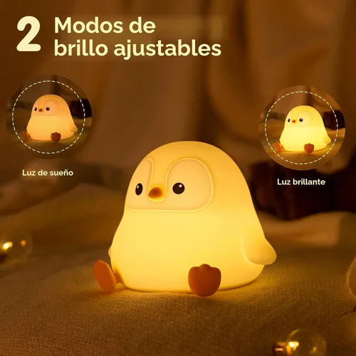 Vista 3 de ATSUI Luz Nocturna de Pingüino, Lámpara Nocturna de Animal Novelosa y Esponjosa LED, Silicona de Grado Alimentario, Atenuable en 2 Niveles, Luz