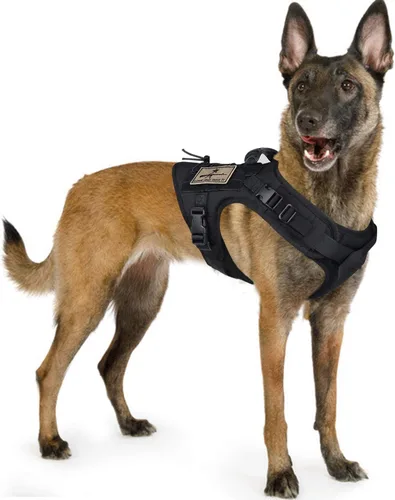 Vista 11 de Arnés táctico de entrenamiento para perros, chaleco de trabajo al aire libre, ajustable, militar, Molle, arnés con mango de goma (XS (paquete de 1)