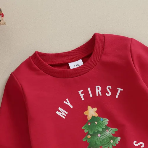 Vista 3 de LIOMENGZI Conjunto de ropa de Navidad para bebé niño y niña, camisa larga, sudadera de Papá Noel, para otoño y Navidad