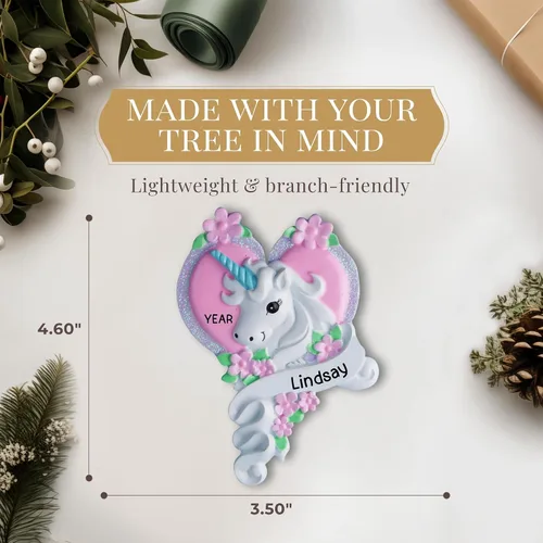 Vista 4 de Adorno de unicornio personalizado 2025 Personalización gratuita las 24 horas Adornos de Navidad de animales de fantasía grabados con láser