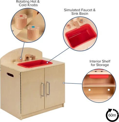 Vista 5 de Flash Furniture Hercules - Fregadero de cocina de madera para niños para uso comercial o doméstico, seguro, diseño apto para niños