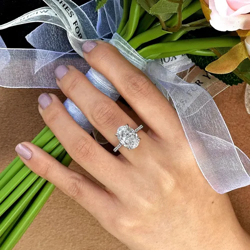 Vista 2 de michooyel S925 - Anillo de compromiso de circonita cúbica de corte ovalado de 4 quilates anillo de compromiso de boda de plata de ley para mujer