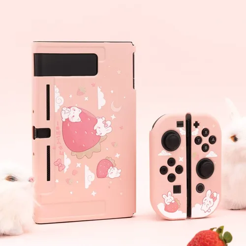 Vista 7 de GeekShare Funda protectora para Switch funda delgada de TPU suave compatible con consola Nintendo Switch y Joy-Con conejo fresa