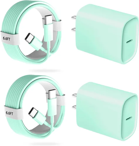 Vista 19 de Cargador para teléfono 17, 16, 15 Pro, carga rápida, 20 W, USB C, bloque de carga rápida con cargadores tipo C de 3 pies de largo, cable de carga