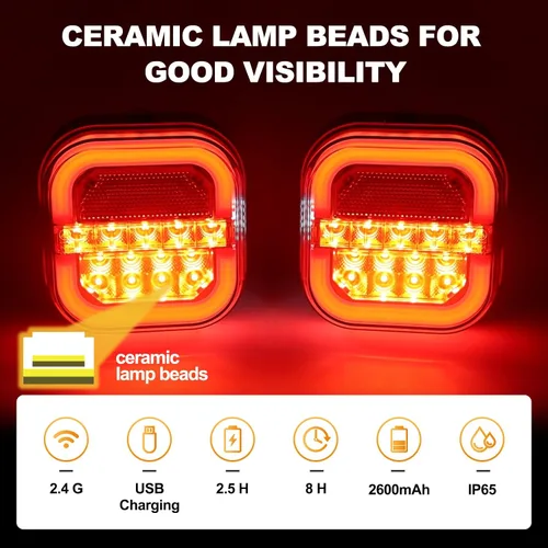 Vista 3 de Hifybaty [2024 Actualización] Luces de remolque inalámbricas para remolcar - Kit de luz trasera LED recargable para camión de remolque, cuerda