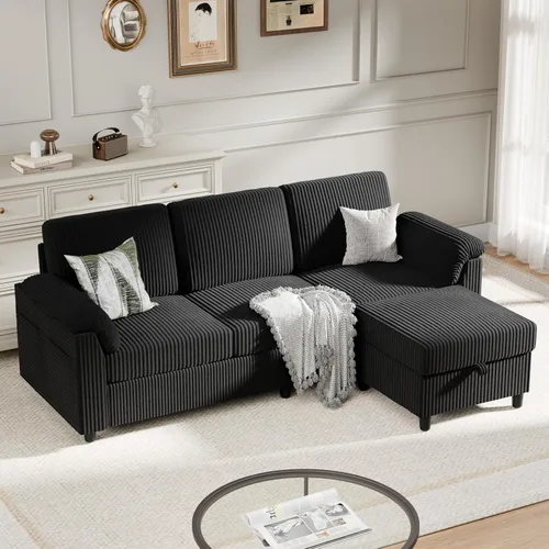 Vista 2 de Sofá modular para sala de estar, sofás seccionales de 79 pulgadas con otomana, sofá en forma de L con reposabrazos bolsillo lateral de Gris