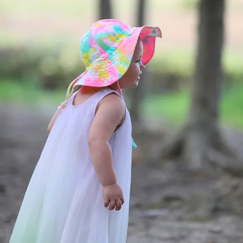 Vista 6 de DASMINI Baby Girls Sun Hat Cute Flower Toddler Summer Outdoor Infant Beach Wide Brim Flowers and tie dye