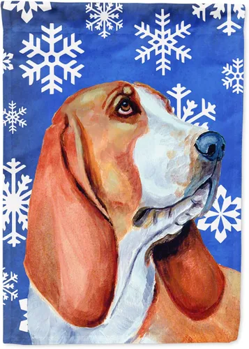 Vista 135 de Caroline's Treasures SC9374GF Bulldog English Snow flakes Holiday Garden Flag Buzón Bandera decorativa para patio exterior, patio, obras de arte