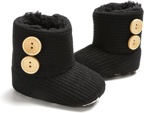Vista 5 de Nomere Botas de nieve unisex con botones de invierno para bebé, suela suave, antideslizantes, cálidas, zapatos para cuna recién nacidos