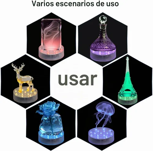 Vista 2 de LARDUX Base de luz LED recargable con control remoto, pantalla LED redonda de 4 pulgadas, pedestal, luz multicolor para jarrón, arte de cristal