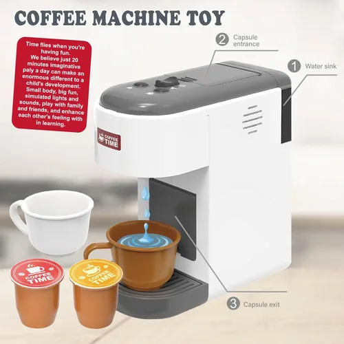 Vista 6 de Toys Barista Cafetera de juguete de cocina para niños con piezas móviles, accesorios de cocina, juego de café para niñas y niños, regalos