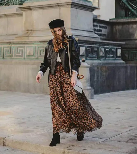 Vista 4 de L'VOW Falda larga elástica con estampado de leopardo para mujer, vestido plisado de cintura alta