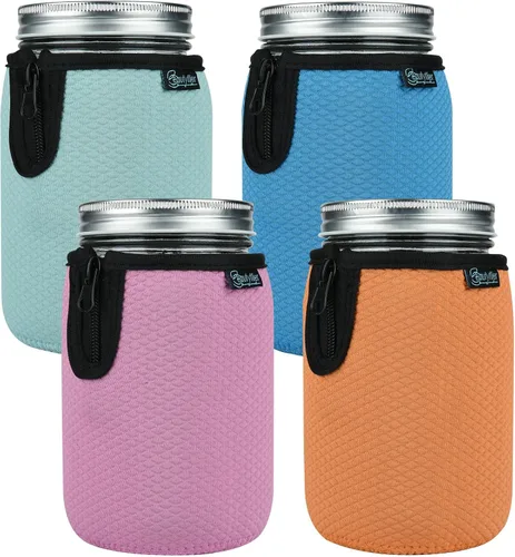 Vista 9 de Beautyflier Tarros Mason de boca regular de 16 onzas, cubierta de neopreno para conservas de bola de boca ancha, tarros de 16 onzas, funda de boca