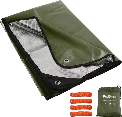 Vista 11 de Paquete de 2 mantas de supervivencia resistentes, lona térmica de emergencia impermeable, multiusos, reflectantes, aisladas, para todo