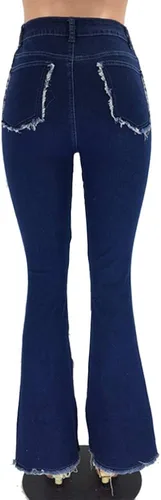 Vista 3 de PAODIKUAI Jeans de retazos para mujer, con dobladillo sin procesar, corte de bota