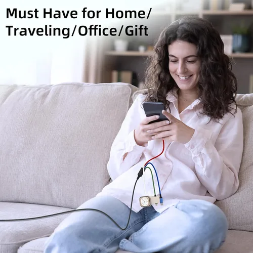 Vista 5 de Travel Essentials - Cargador de iWatch y iPhone 4 en 1, cable de carga múltiple para Apple Watch, USB C, micro nailon, compatible con iWatch
