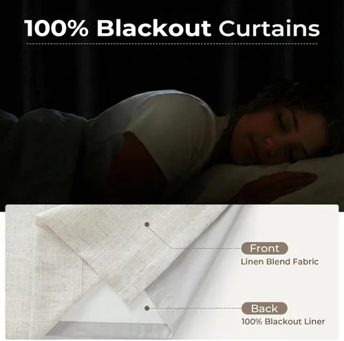 Vista 5 de CAPALOCA Cortinas extra de 60 pulgadas de ancho 100% opacas de 96 pulgadas Desnudo Natural