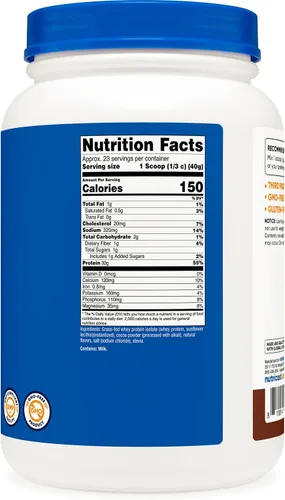 Vista 5 de Nutricost Proteína de suero de leche alimentada con pasto (chocolate) 2 libras, sin OMG, sin gluten, sabores naturales