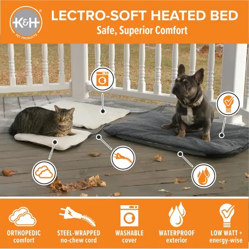 Vista 2 de Cama climatizada electrónica K&H, suave e ideal para exteriores (incluye funda), Bronceado