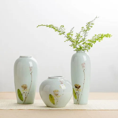 Vista 4 de Decorative Vase Chinese Style White Ceramic Vase Home Restaurant Coffee Table Office Desktop Decoration Vase Retro Hand-Painted Vase Gift Vase
