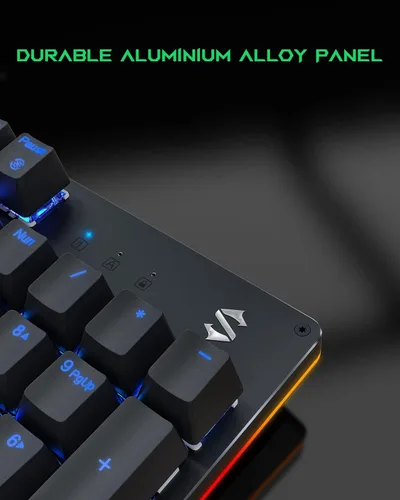Vista 3 de Black Shark Teclado mecánico RGB para juegos con retroiluminación LED, teclado con cable con interruptores rojos, totalmente programable