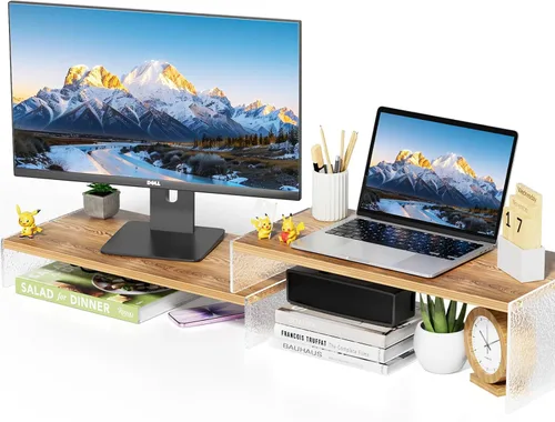 Vista 11 de YGYQZ Soporte elevador de monitor ajustable con patas acrílicas, soporte de monitor doble de 7.67 pulgadas de ancho para escritorio, organizador