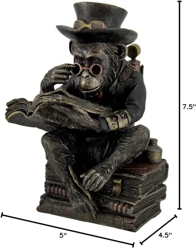 Vista 2 de Veronese Design Estatua de resina Steampunk para chimpancé erudito de 7 1/2 pulgadas, acabado de bronce