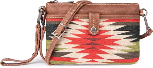 Vista 6 de Wrangler Aztec - Bolso de hombro abierto de lona con estampado azteca y cartera cruzada