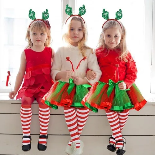 Vista 4 de Danballto Tutú de Navidad para niñas pequeñas, tutú de Navidad, fiesta, festival, falda tutú de Navidad, cuernos de reno, diadema, regalos, 2 Tonos