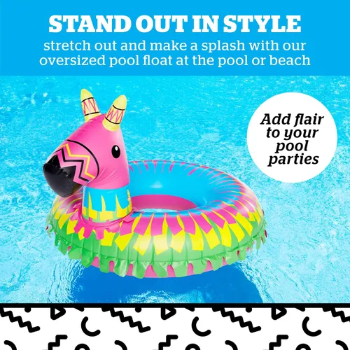 Vista 2 de BigMouth Inc. Donkey Party - Flotador de piscina con piñata – Divertido flotador de piscina que mide más de 4 pies de ancho, kit de parche incluido