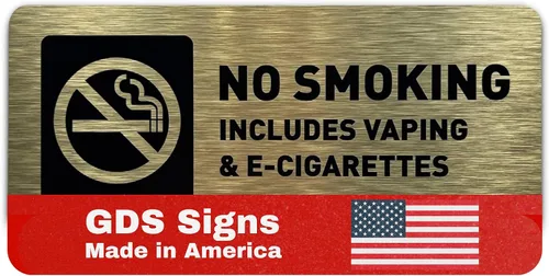 Vista 7 de Letrero de no fumar – Señales de no fumar no vapeo para negocios – Incluye tiras adhesivas para una fácil instalación – Cartel de metal cepillado
