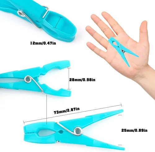 Vista 2 de 24 pinzas de plástico para ropa, pinzas de ropa resistentes, juego de alfileres de ropa de secado al aire, clips de toalla, clips de resorte, clips