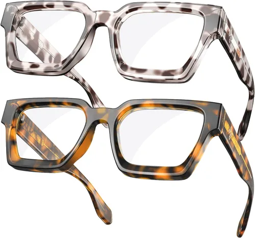 Vista 15 de VISOONE Paquete de 2 Gafas de Bloqueo de Luz Azul con Marco Rectangular y Aspecto Elegante Preppy para Mujeres y Hombres RIVER
