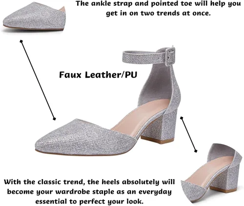 Vista 4 de LAICIGO - Zapatos puntiagudos de tacón para mujer, sandalias D'Orsay de tacón grueso con hebilla en el tobillo
