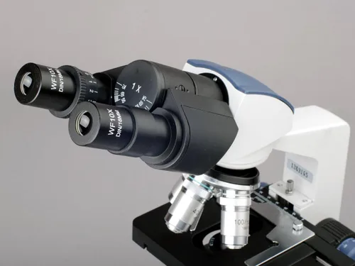 Vista 5 de AmScope Microscopio compuesto binocular de laboratorio 2500X LED w 3D-etapa, libro y conjunto de diapositivas en blanco