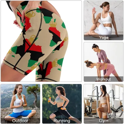 Vista 6 de Pan African Pride - Pantalones cortos de ciclismo para mujer, pantalones de yoga, pantalones deportivos de entrenamiento con bolsillos, talla S