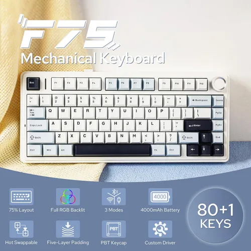 Vista 2 de EPOMAKER x Aula F75 - Teclado mecánico con junta, 75% inalámbrico intercambiable en caliente para juegos con acolchado y perilla de cinco capas