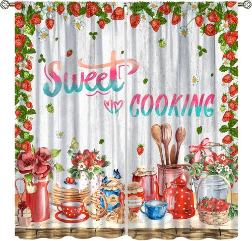 Vista 18 de Cortinas de ventana de cosecha de otoño, marco de madera rústica, cortinas florales de pacas de heno y calabaza, cenefa de cocina de Acción