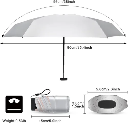 Vista 3 de LEAGERA Mini paraguas para bolso, paraguas de protección solar UPF 50+, protector UV, diseño pequeño de micro sombrilla de viaje para mujer