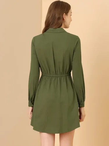 Vista 3 de Allegra K Vestido tipo camisa para mujer, vestido de manga larga con botones, M