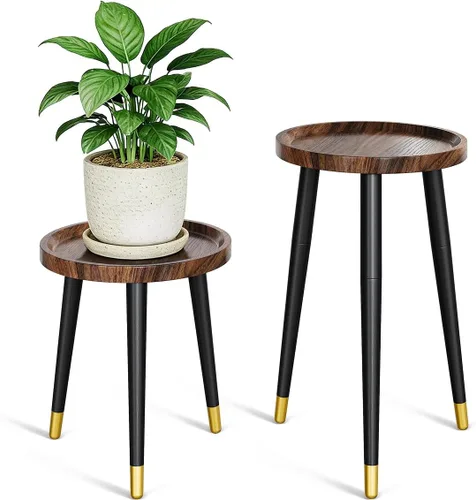 Vista 9 de Soporte alto para plantas de interior, soportes de metal para plantas de interior de mediados de siglo, mesa de altura ajustable para macetas