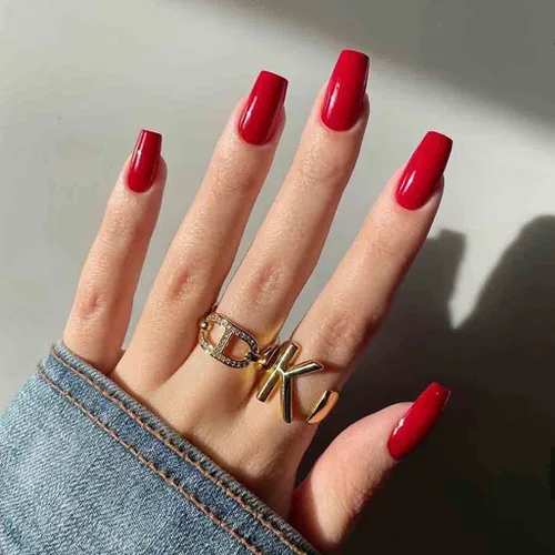 Vista 6 de RikView Uñas postizas a presión extra largas de color rosa, uñas acrílicas con forma de ataúd, uñas postizas brillantes (rosa)