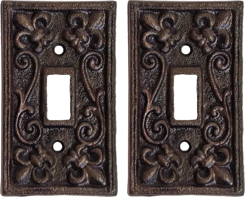 Vista 17 de Lulu Decor, Fleur De Lis - Placa de enchufe de hierro fundido en acabado marrón rústico antiguo