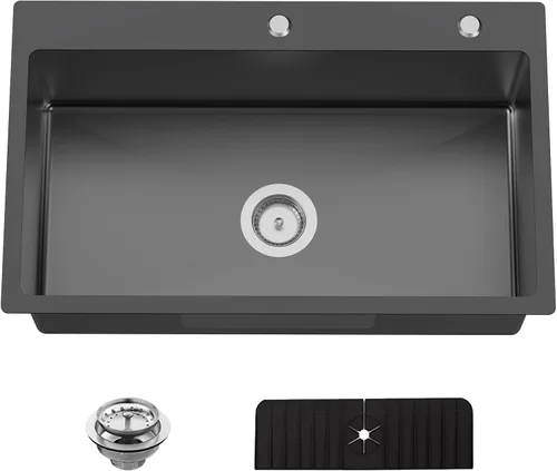 Vista 16 de Fregadero Negro de Cocina y Bar, Fregadero de Cocina de Acero Inoxidable de 15 x 17 Pulgadas para Empotrar, Fregadero de Bar Moderno de Un Solo